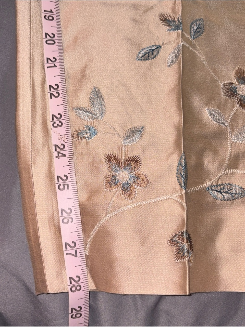 Talbots Silk Embroidered Trouser Pants Sz 22W Champagne Gold Blue Flowers Spring - Picture 9 of 13